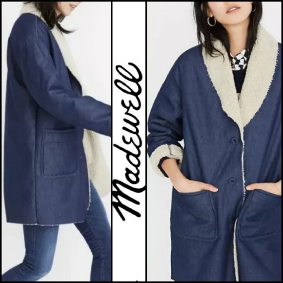 MADEWELL Bonded Denim Sherpa Cacoon Coat! - Picture 1 of 7